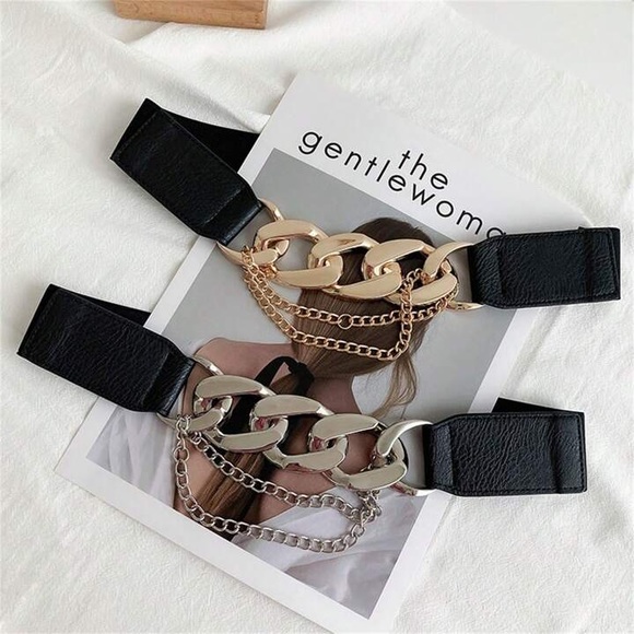 BLACK & GOLD FASHION CHAIN BELT - Picture 4 of 8
